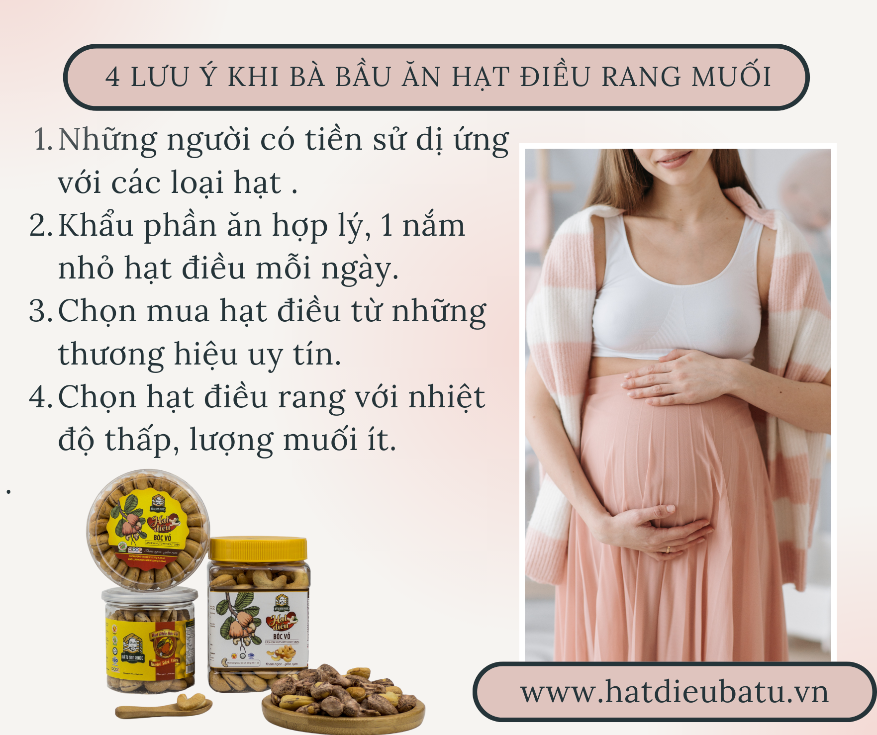 Những lưu ý khi cho bà bầu ăn hạt điều