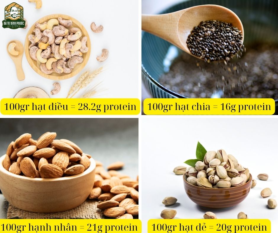 hàm lượng protein trong 100gr hạt điều