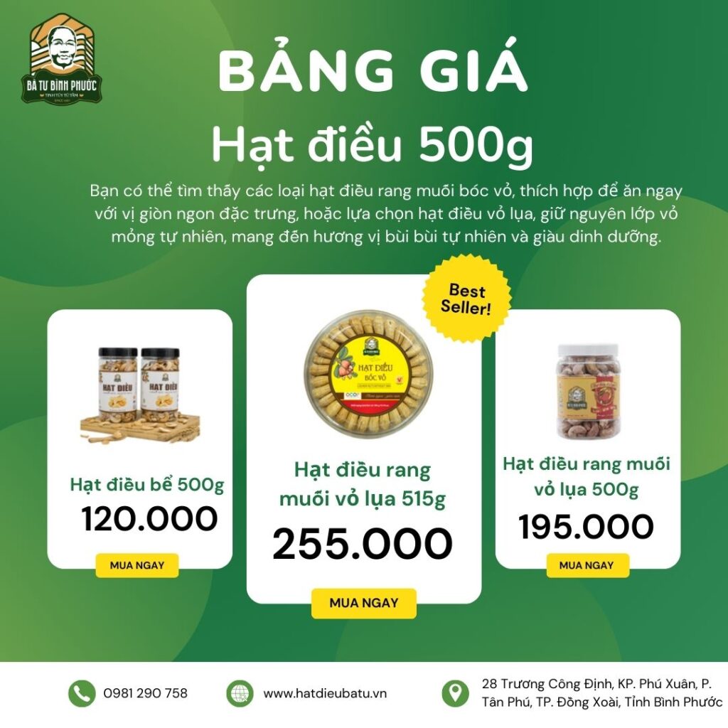 giá hạt điều 500g